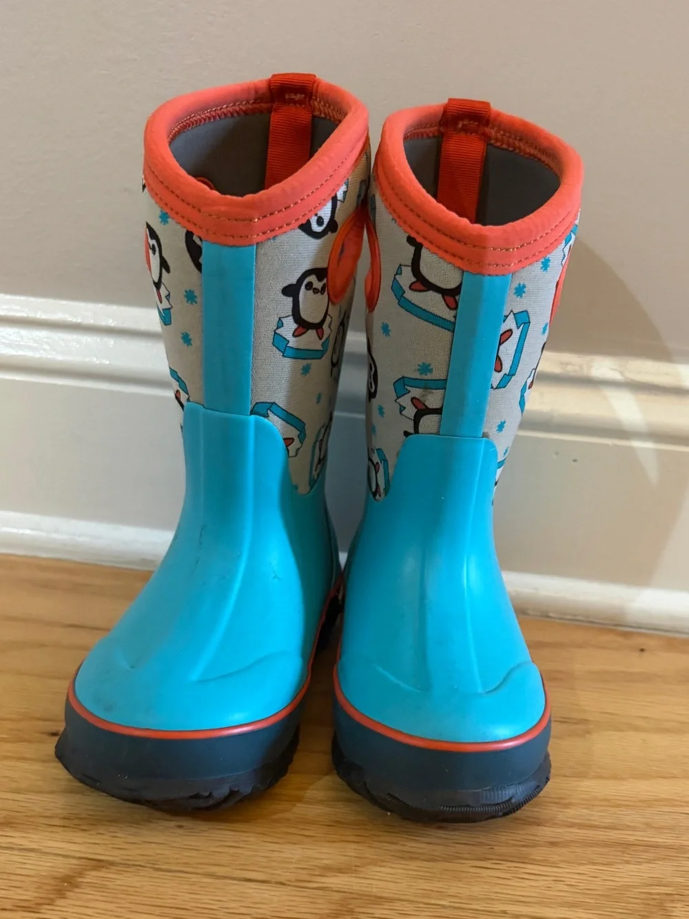 Bogs Kids Size 10 Penguin Waterproof Insulated Winter Rain Boots Blue EUC